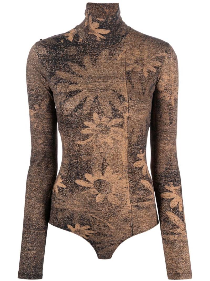 MM6 Maison Margiela flower-print high neck bodysuit - Brown von MM6 Maison Margiela