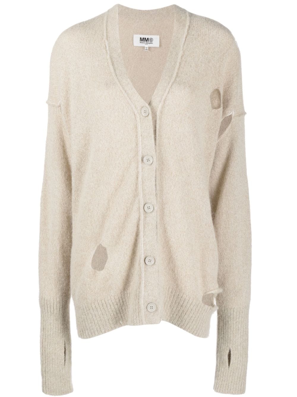 MM6 Maison Margiela distressed V-neck cardigan - Neutrals von MM6 Maison Margiela