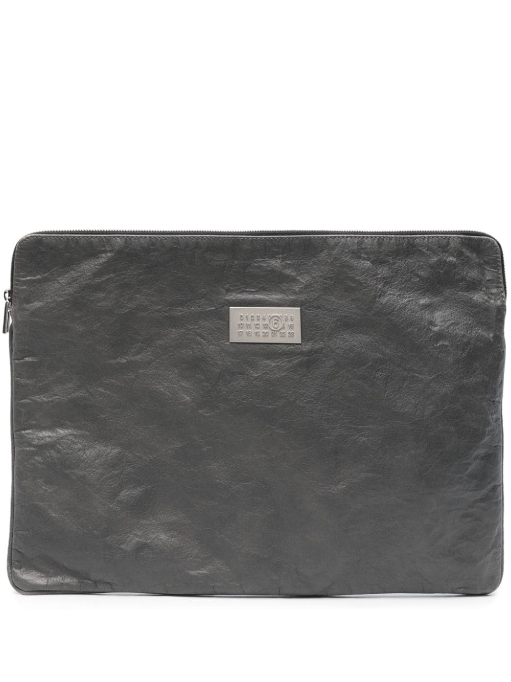 MM6 Maison Margiela logo-plaque leather laptop bag - Grey von MM6 Maison Margiela