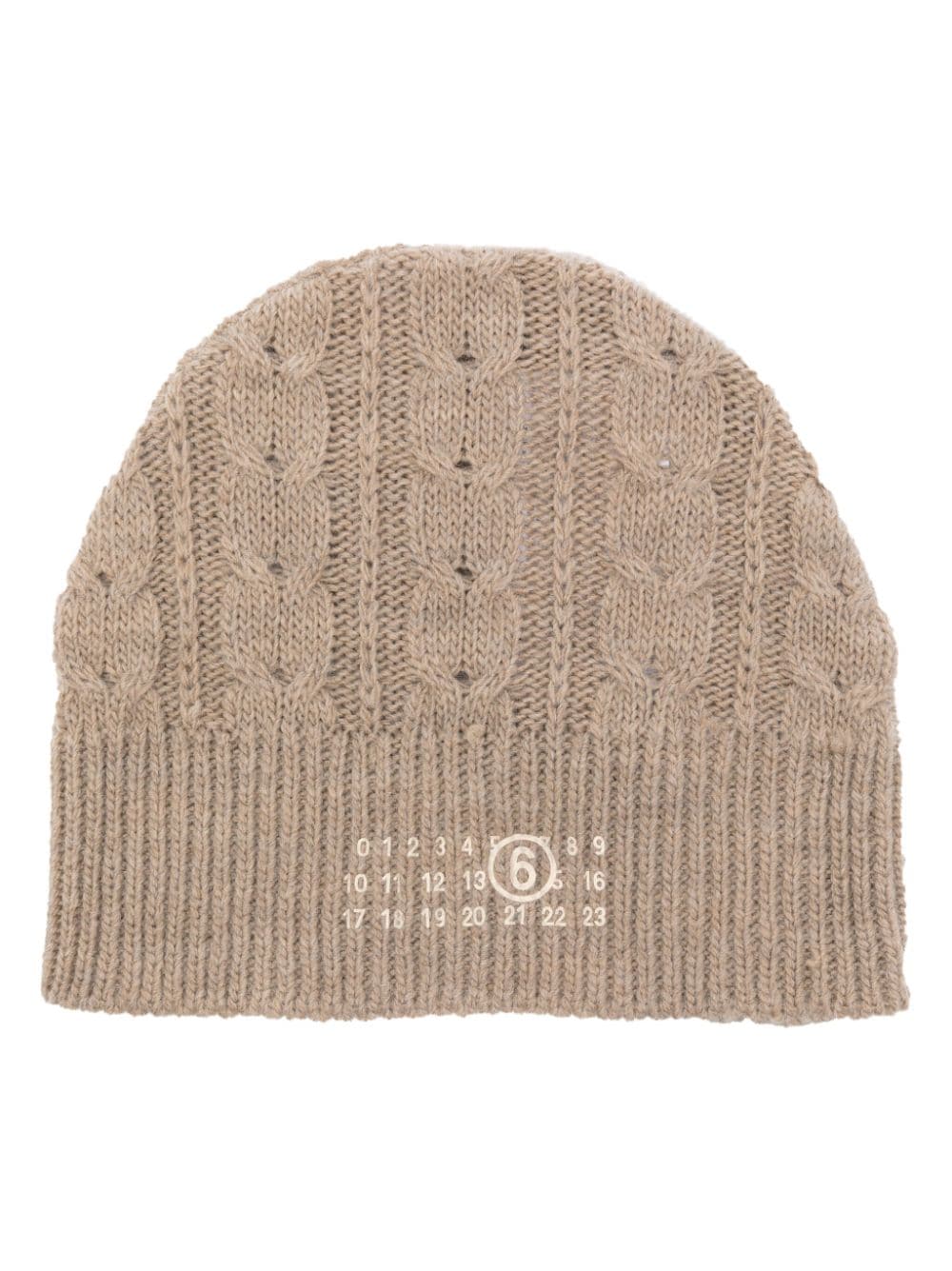 MM6 Maison Margiela logo-print cable-knit beanie - Neutrals von MM6 Maison Margiela