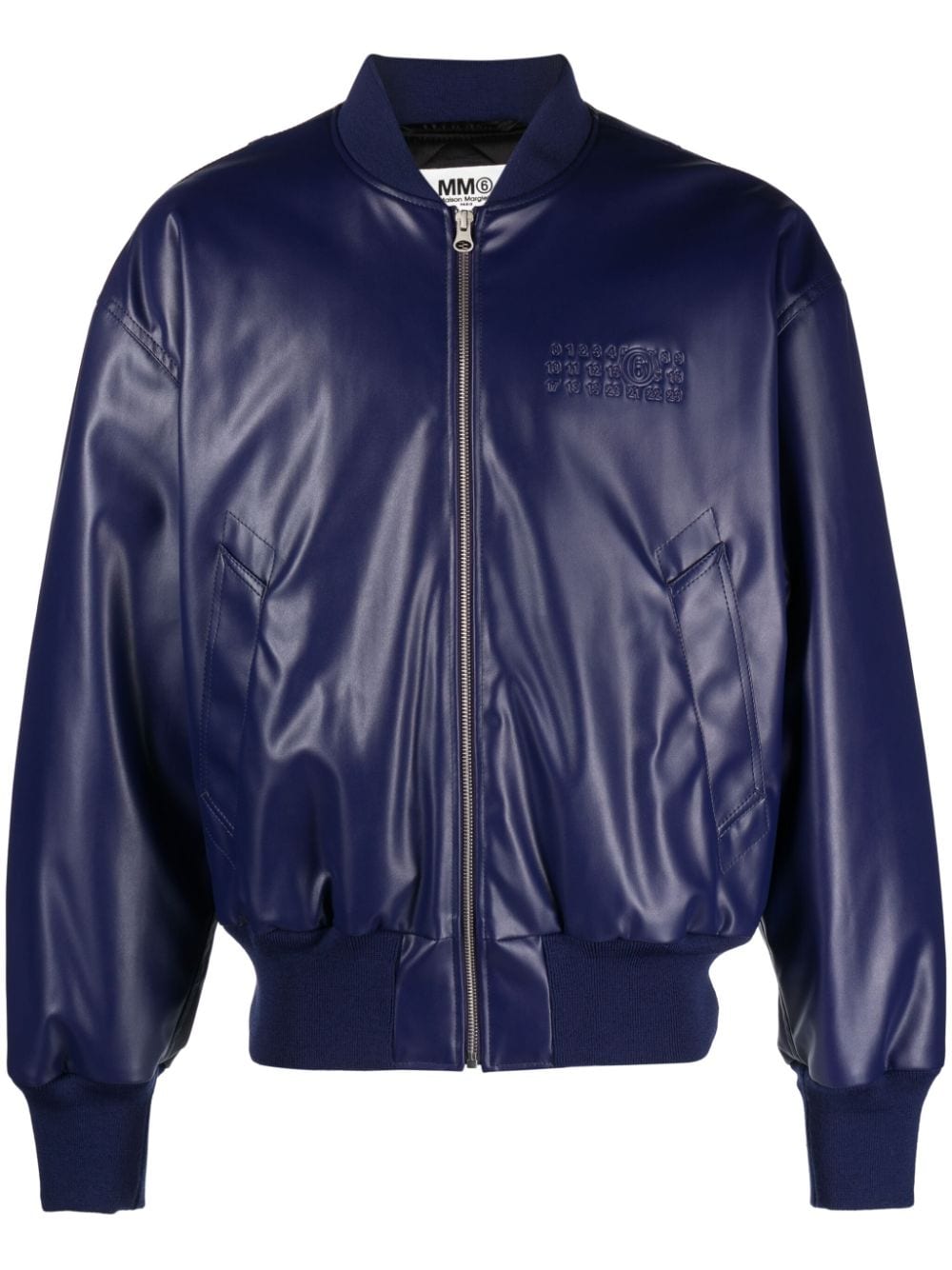 MM6 Maison Margiela numbers-embroidered faux-leather bomber jacket - Blue von MM6 Maison Margiela