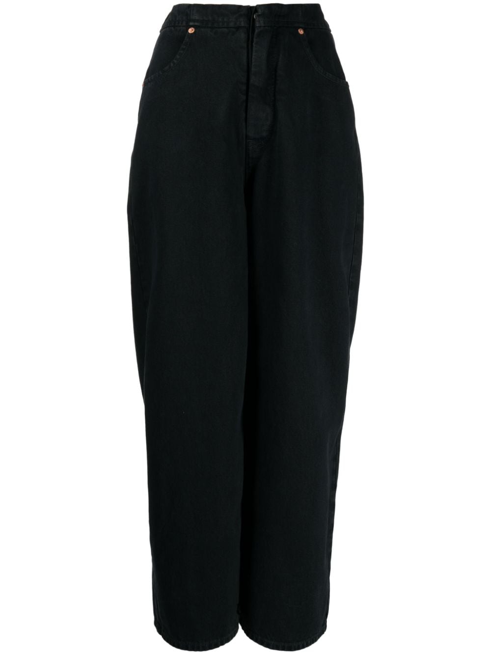 MM6 Maison Margiela single-stitch logo high-rise wide-leg jeans - Black von MM6 Maison Margiela