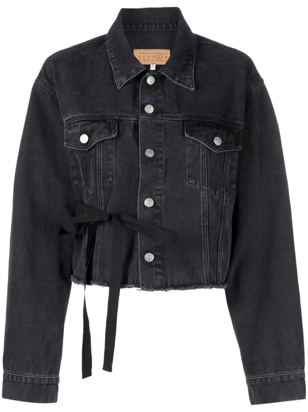 MM6 Maison Margiela spread-collar frayed denim jacdket - Black von MM6 Maison Margiela