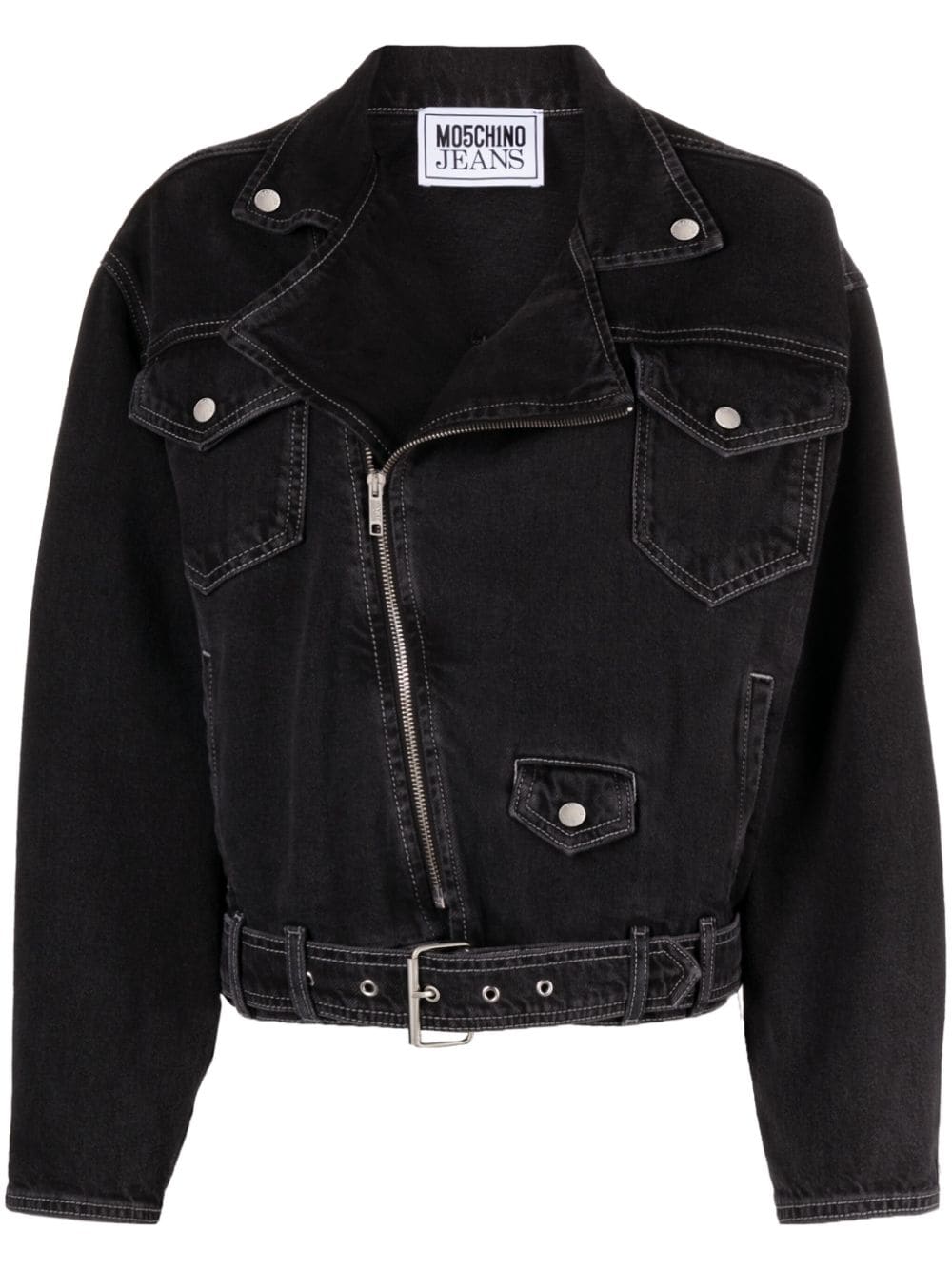 MOSCHINO JEANS belted denim biker jacket - Black von MOSCHINO JEANS