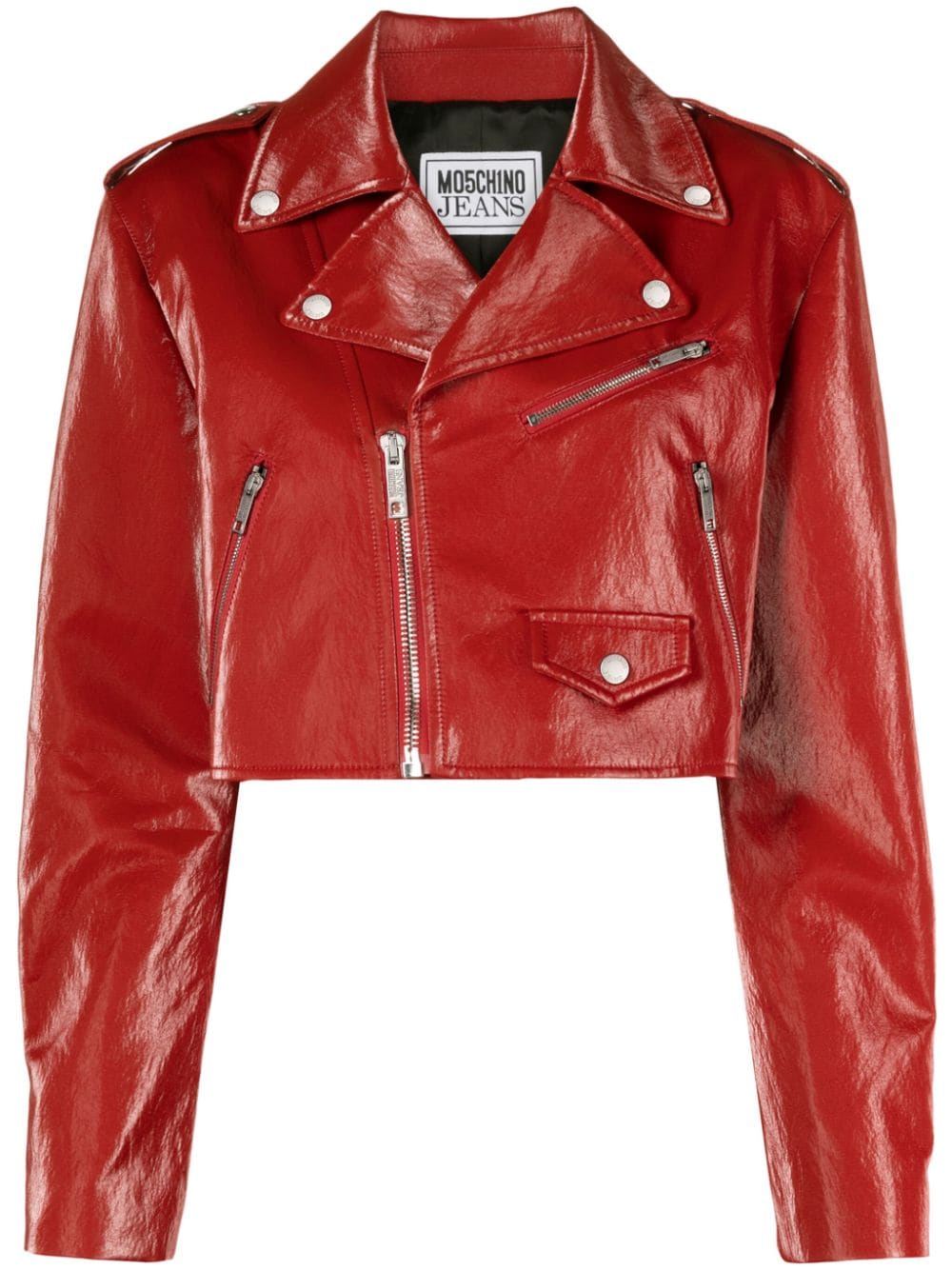 MOSCHINO JEANS coated cropped biker jacket - Red von MOSCHINO JEANS