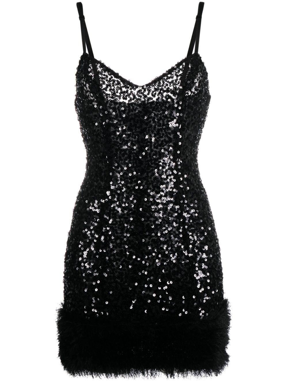 MOSCHINO JEANS faux-fur detailed sequined minidress - Black von MOSCHINO JEANS