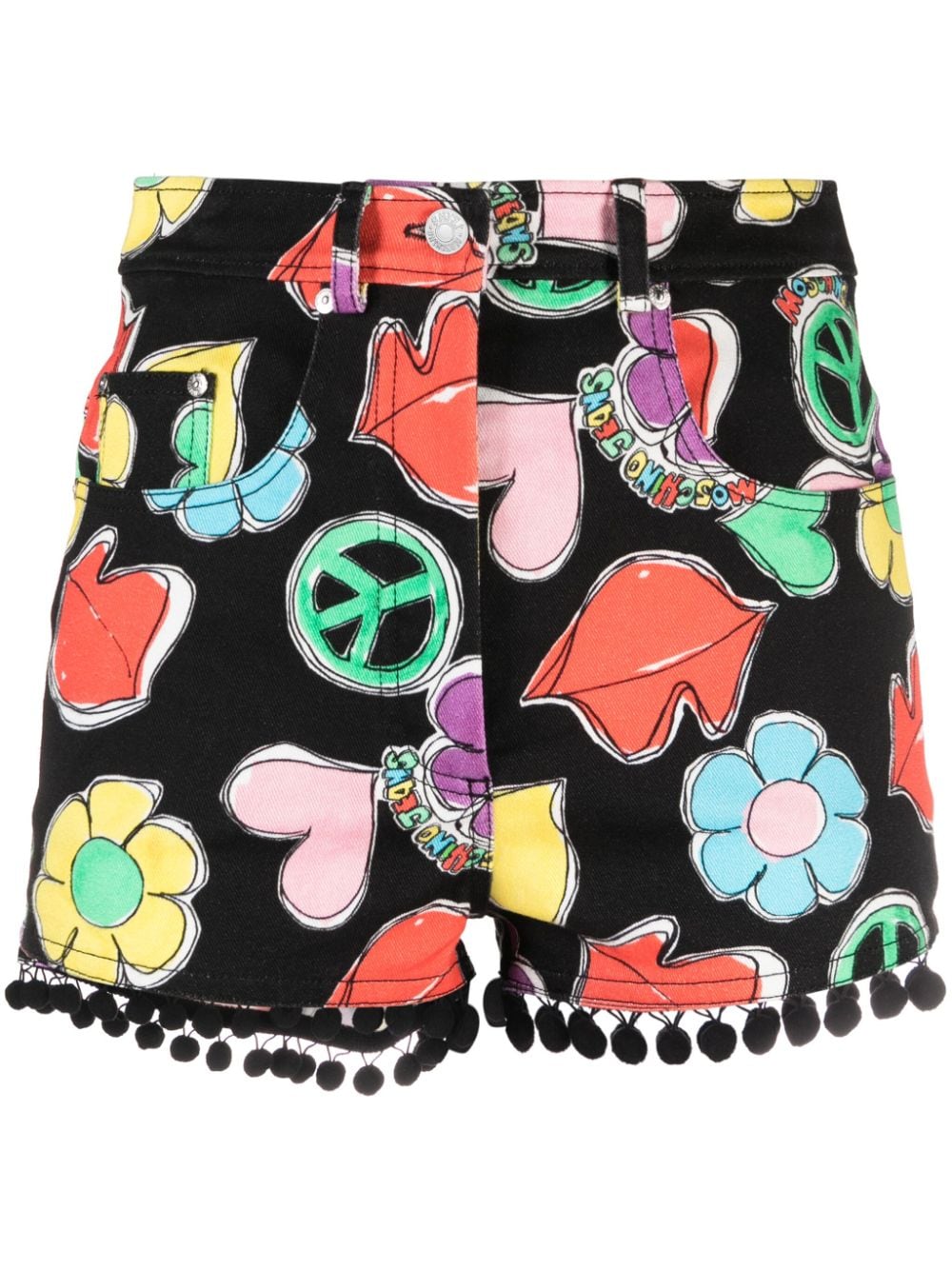 MOSCHINO JEANS illustration-print pompom-hem mini shorts - Black von MOSCHINO JEANS