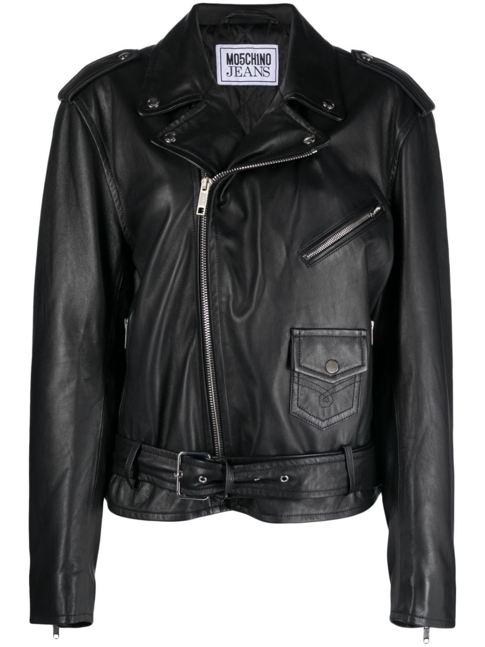 MOSCHINO JEANS peace-sign leather biker jacket - Black von MOSCHINO JEANS