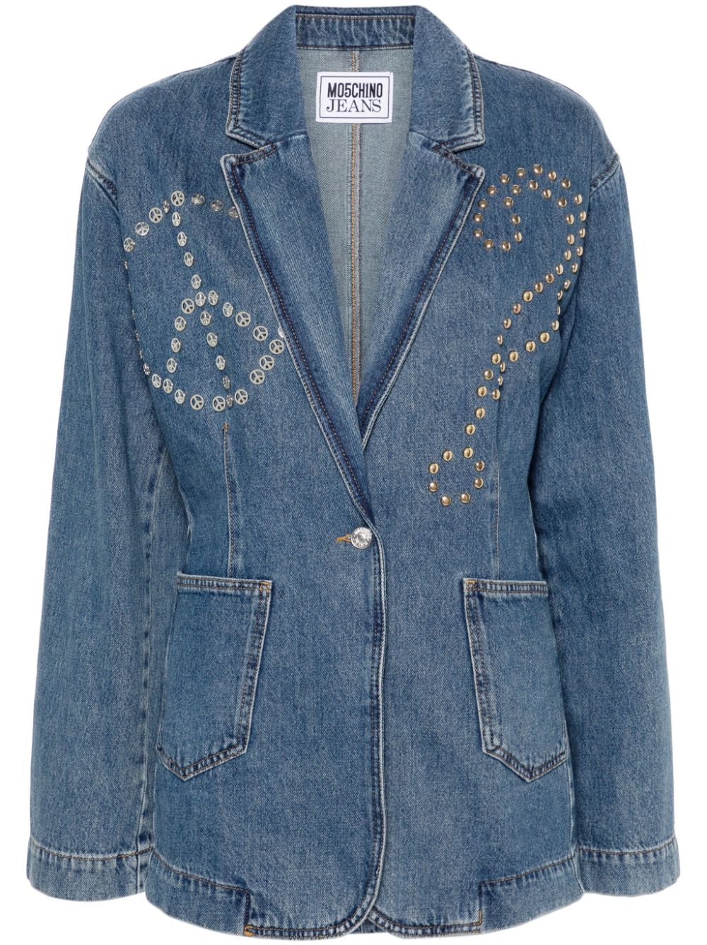 MOSCHINO JEANS peace-motif studded denim jacket - Blue von MOSCHINO JEANS