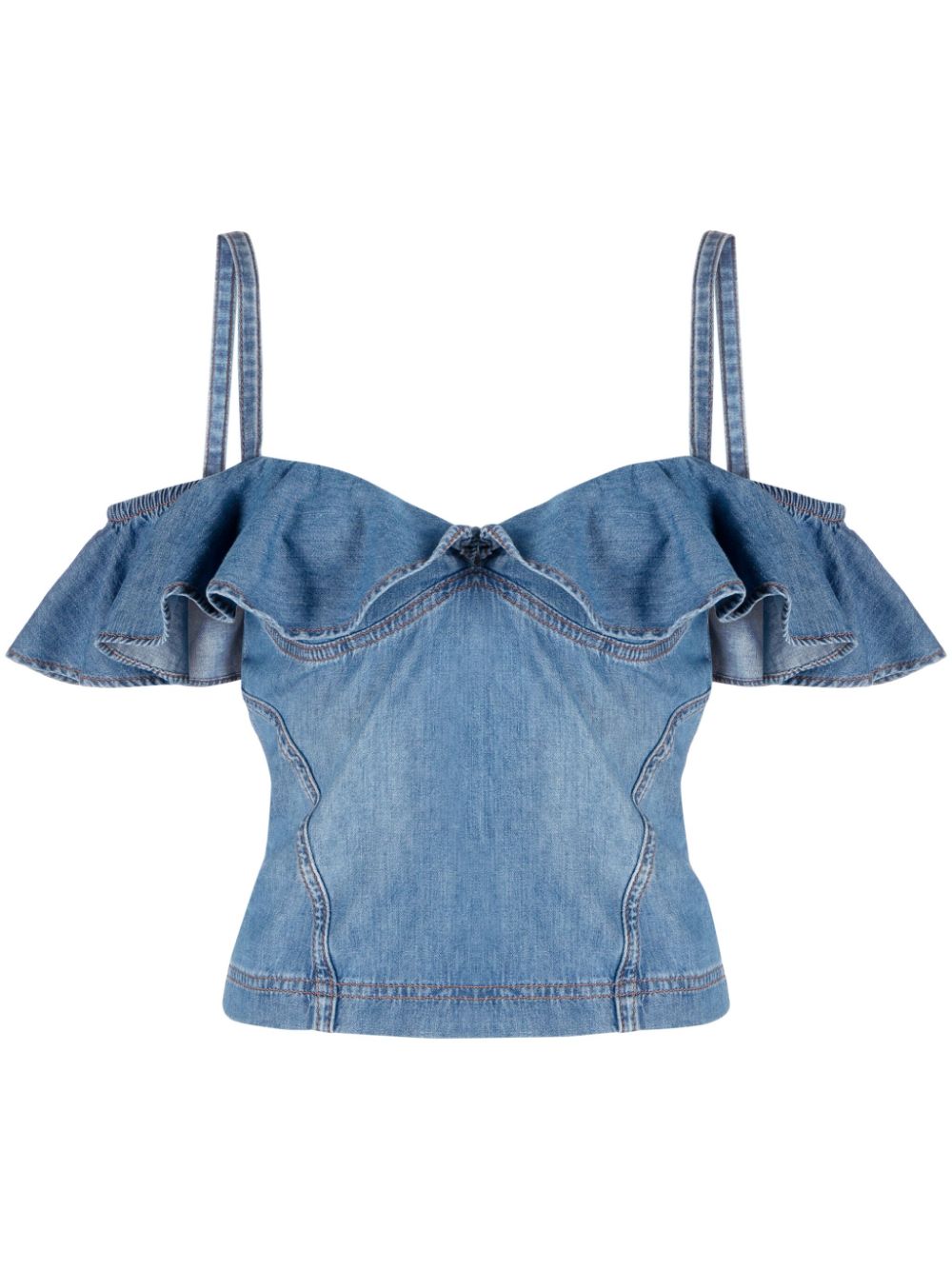 MOSCHINO JEANS ruffle-trim denim top - Blue von MOSCHINO JEANS