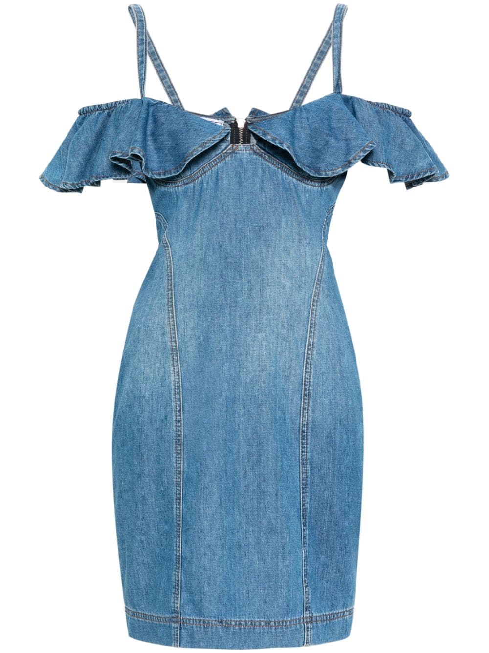 MOSCHINO JEANS ruffled-trim denim short dress - Blue von MOSCHINO JEANS