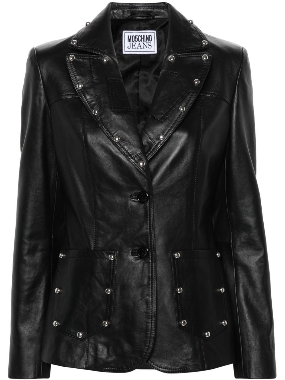 MOSCHINO JEANS studed single-breasted leather blazer - Black von MOSCHINO JEANS