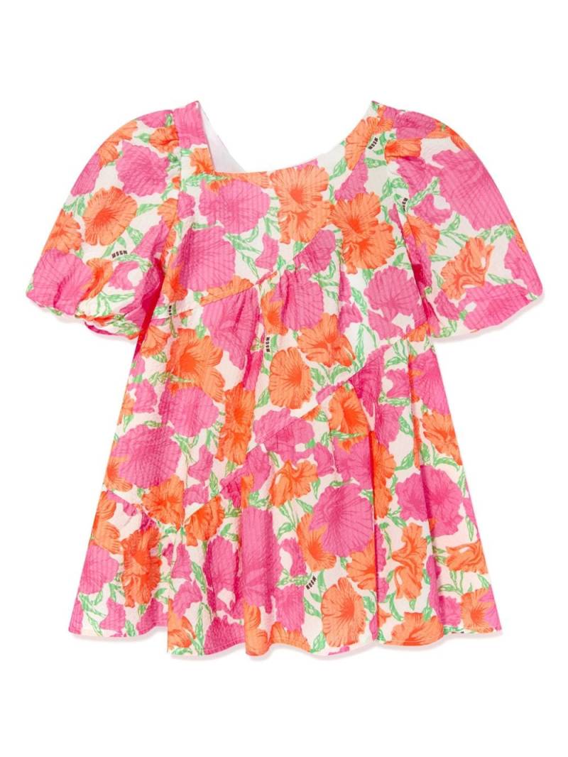 MSGM Kids floral-print seersucker dress - Pink von MSGM Kids