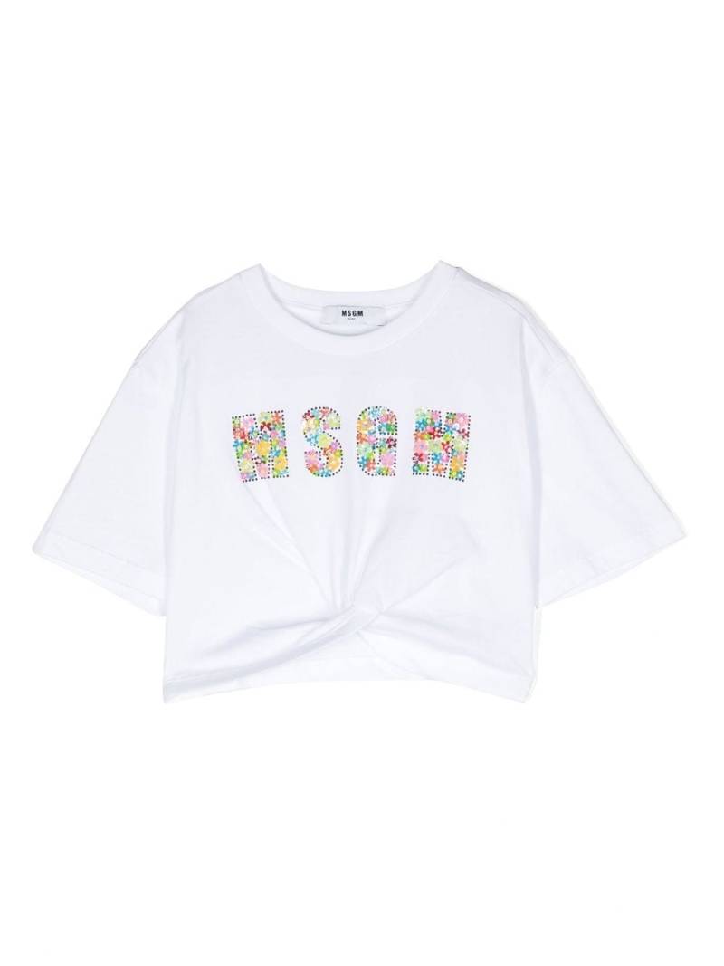 MSGM Kids floral sequin-embellished short-sleeved T-shirt - White von MSGM Kids