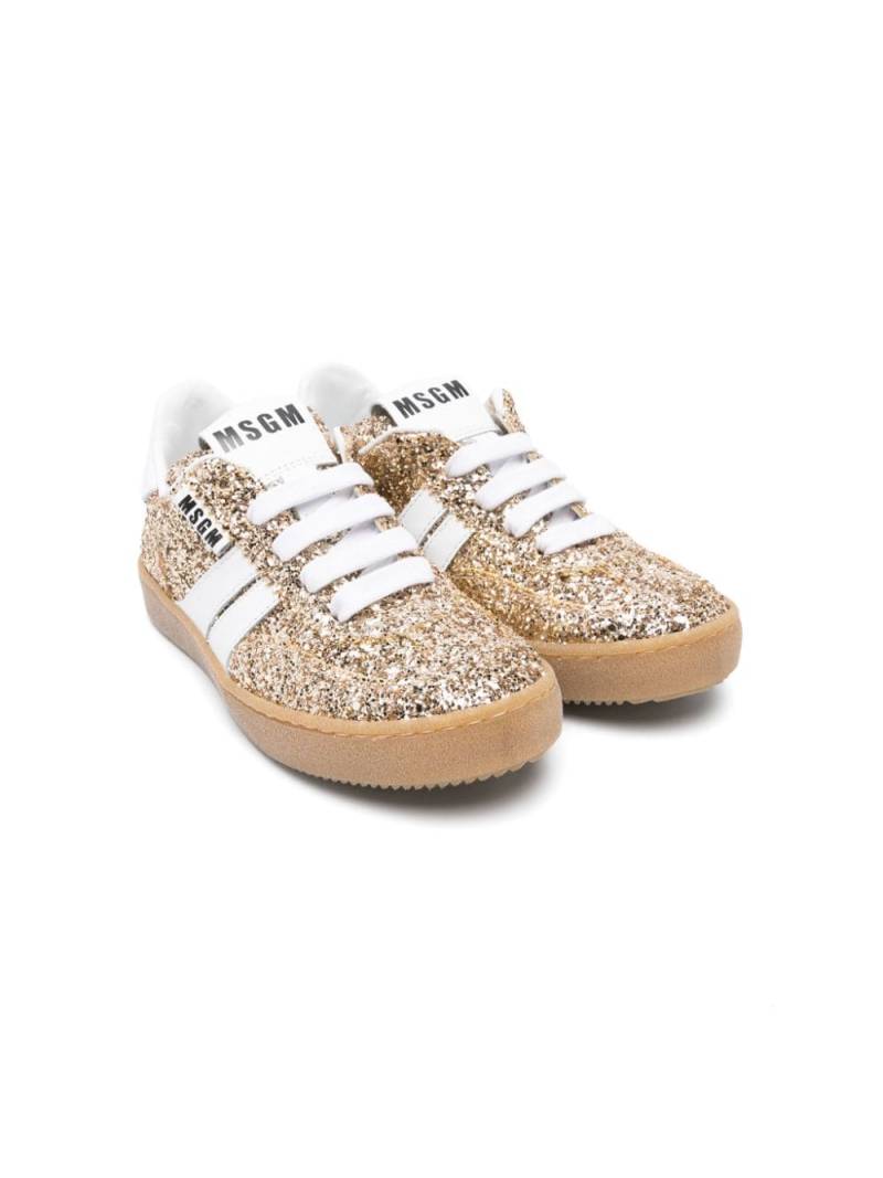 MSGM Kids glittered lace-up sneakers - Gold von MSGM Kids