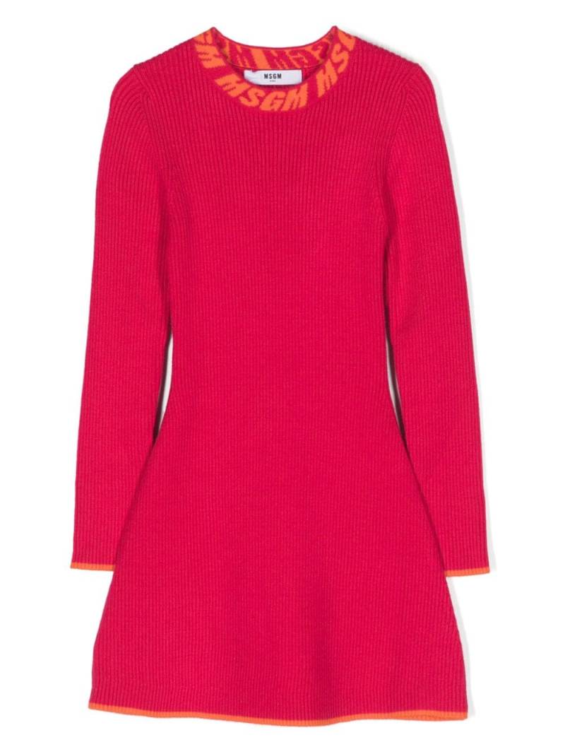 MSGM Kids intarsia-knit ribbed flared dress - Pink von MSGM Kids