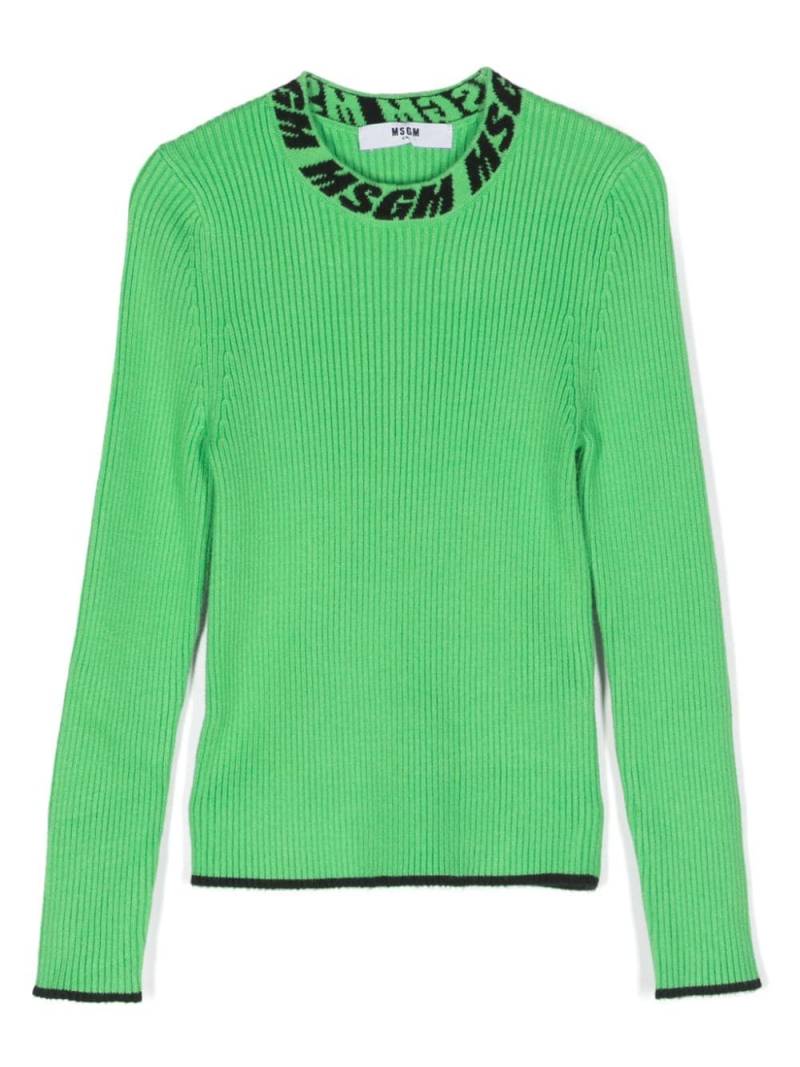 MSGM Kids intarsia-knit ribbed jumper - Green von MSGM Kids