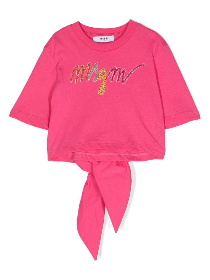 MSGM Kids logo-embellished cotton T-shirt - Pink von MSGM Kids