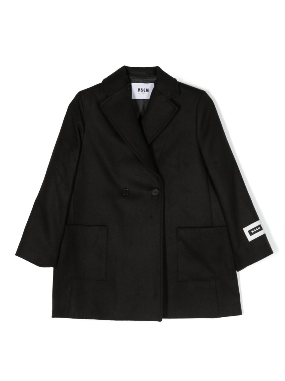 MSGM Kids logo-patch double-breasted coat - Black von MSGM Kids