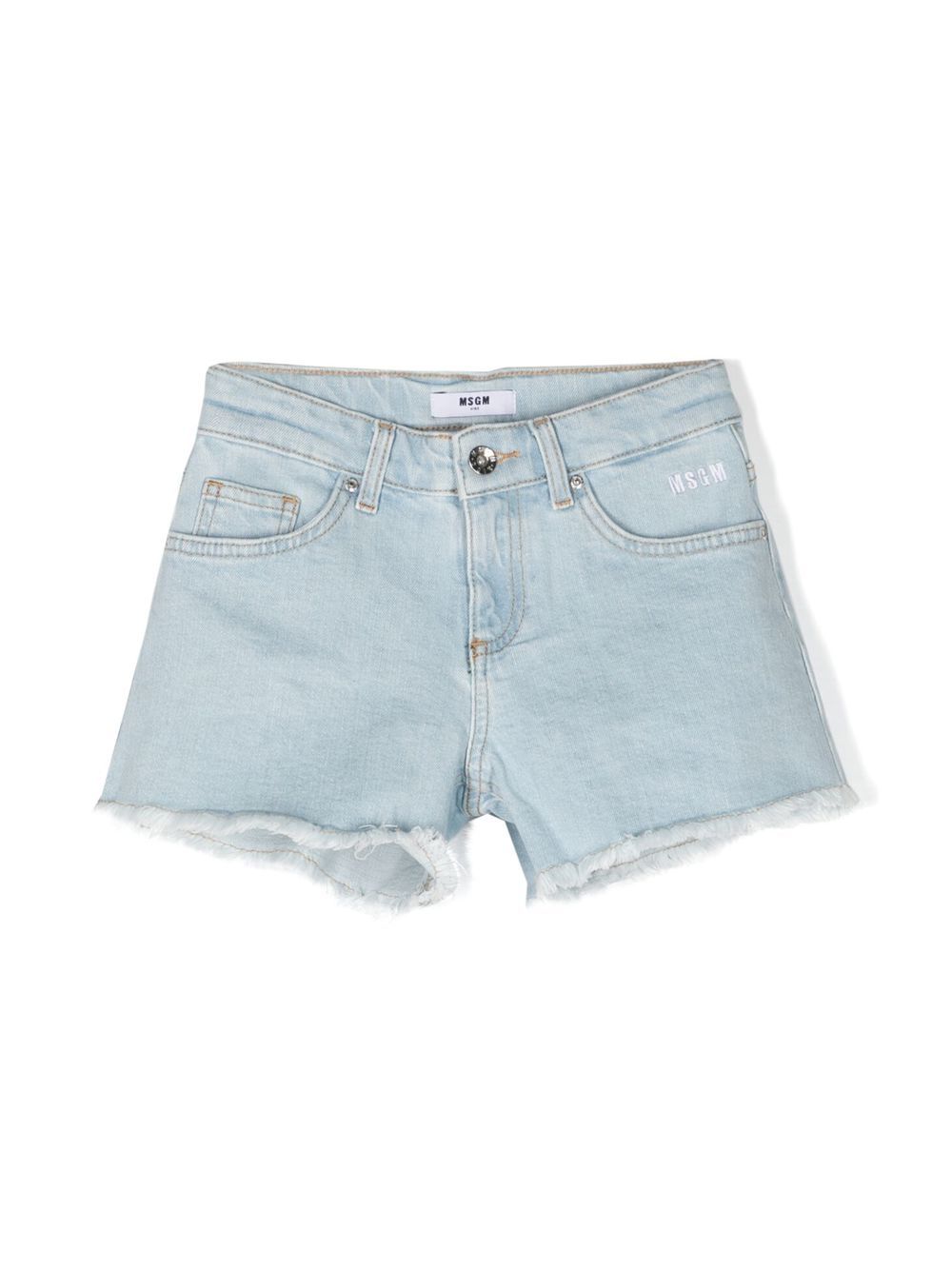 MSGM Kids logo-patch frayed denim shorts - Blue von MSGM Kids