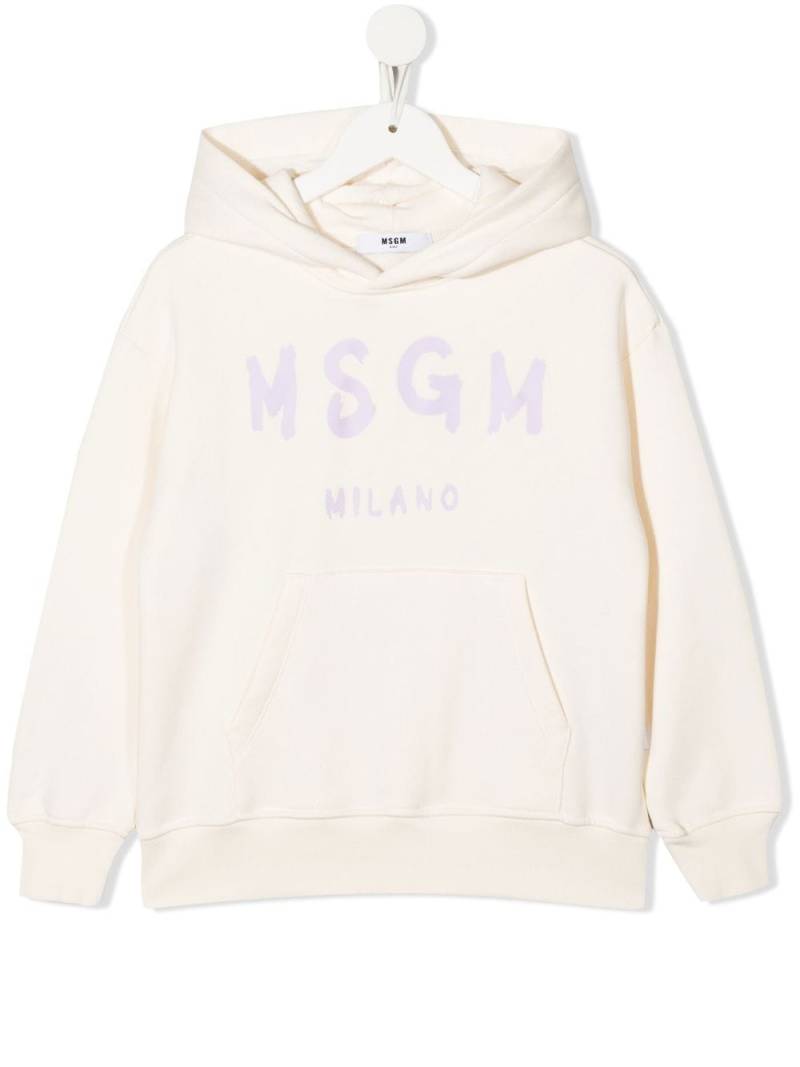MSGM Kids logo-print cotton hoodie - Neutrals von MSGM Kids
