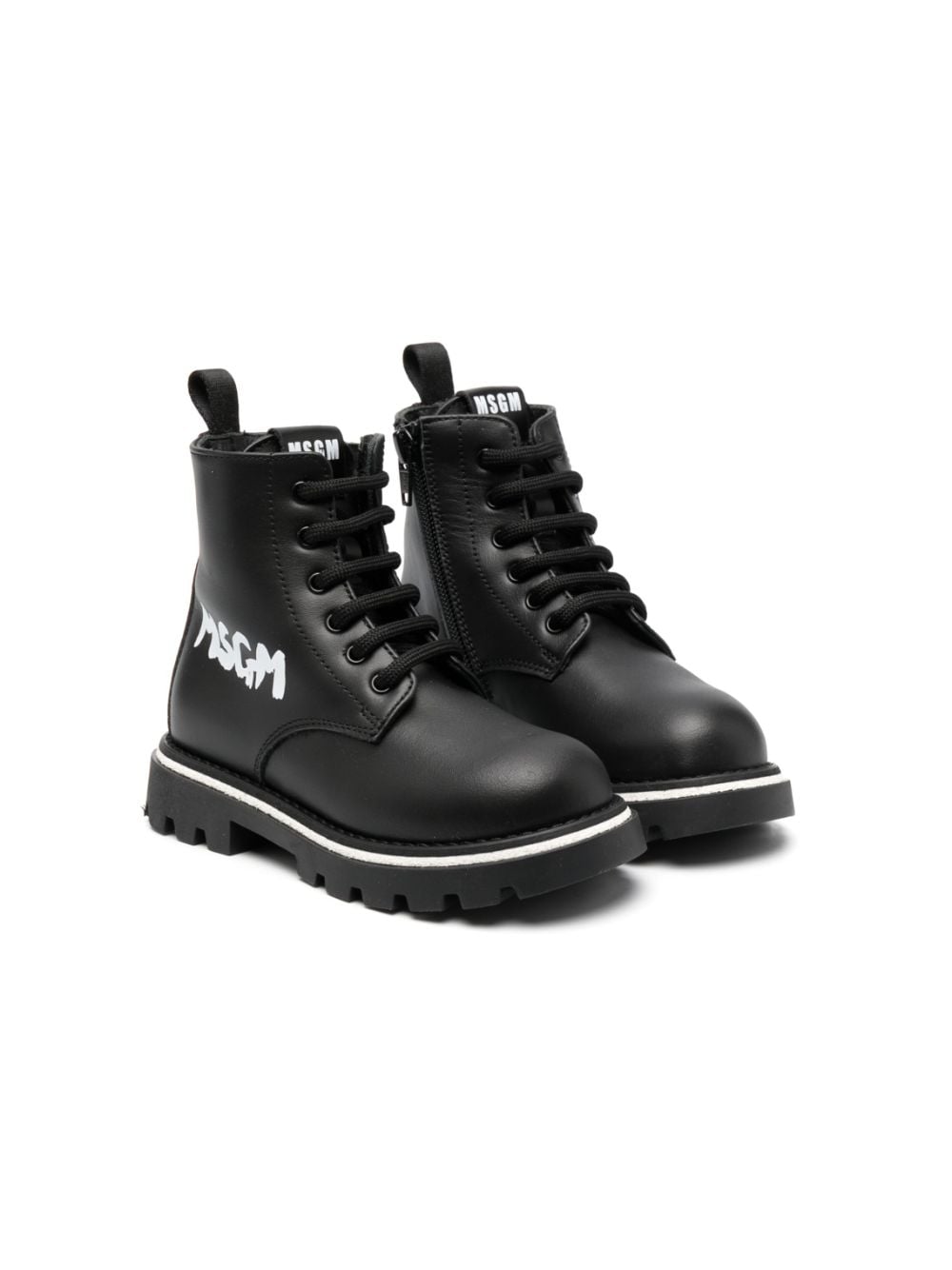 MSGM Kids logo-print leather ankle boots - Black von MSGM Kids