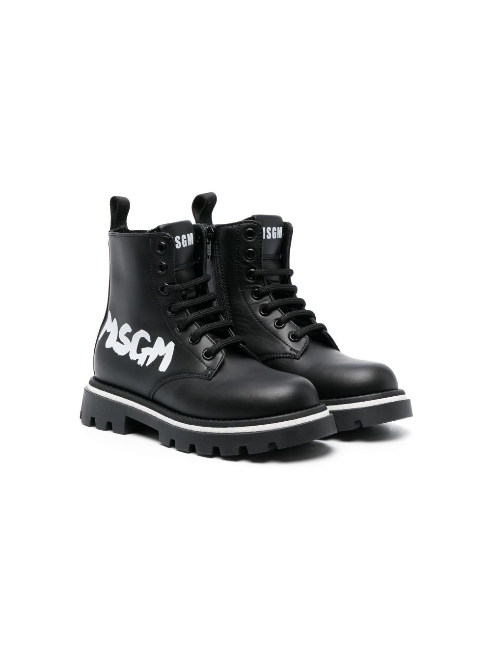 MSGM Kids logo-print leather ankle boots - Black von MSGM Kids