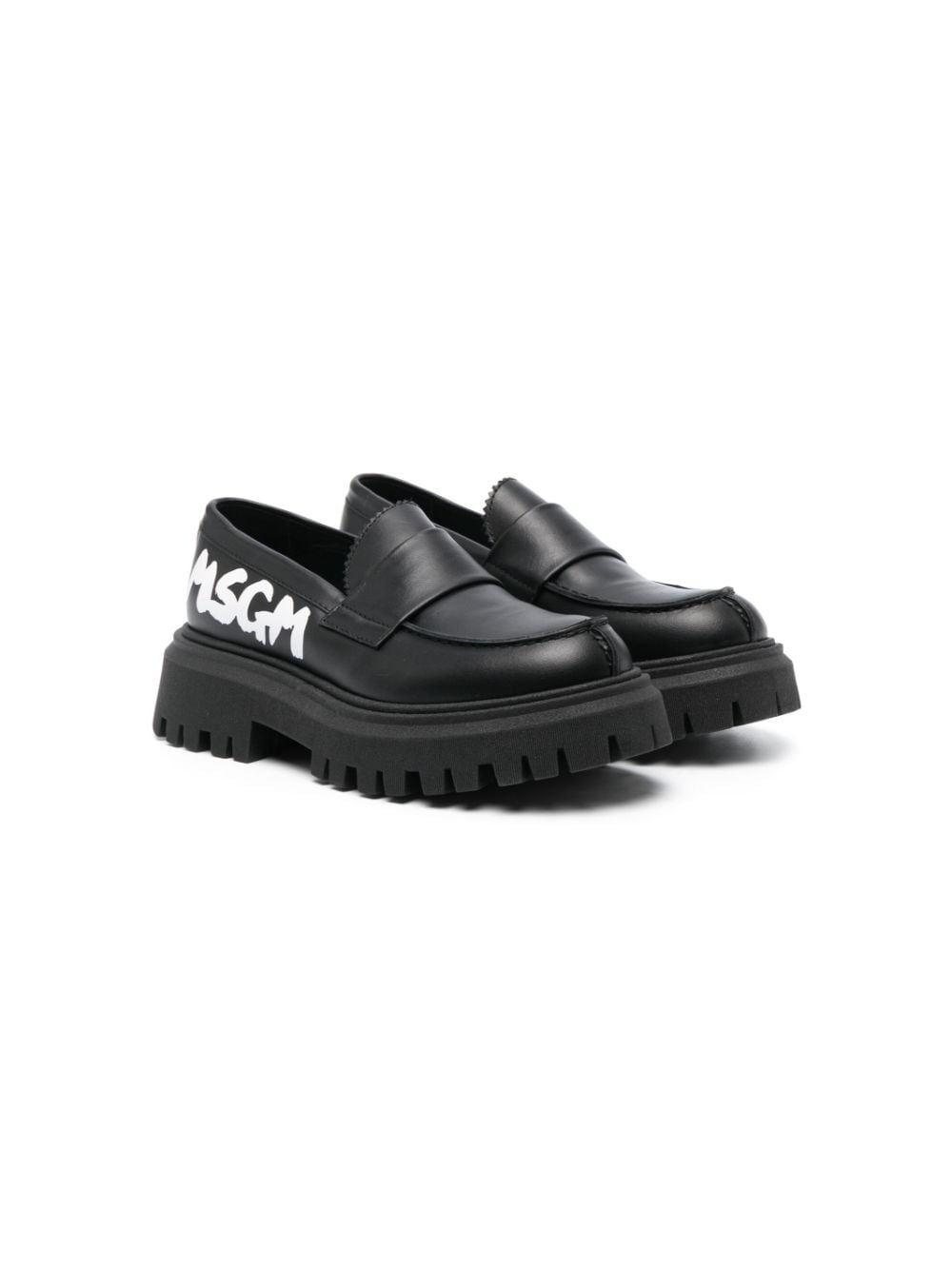 MSGM Kids logo-print leather moccasins - Black von MSGM Kids