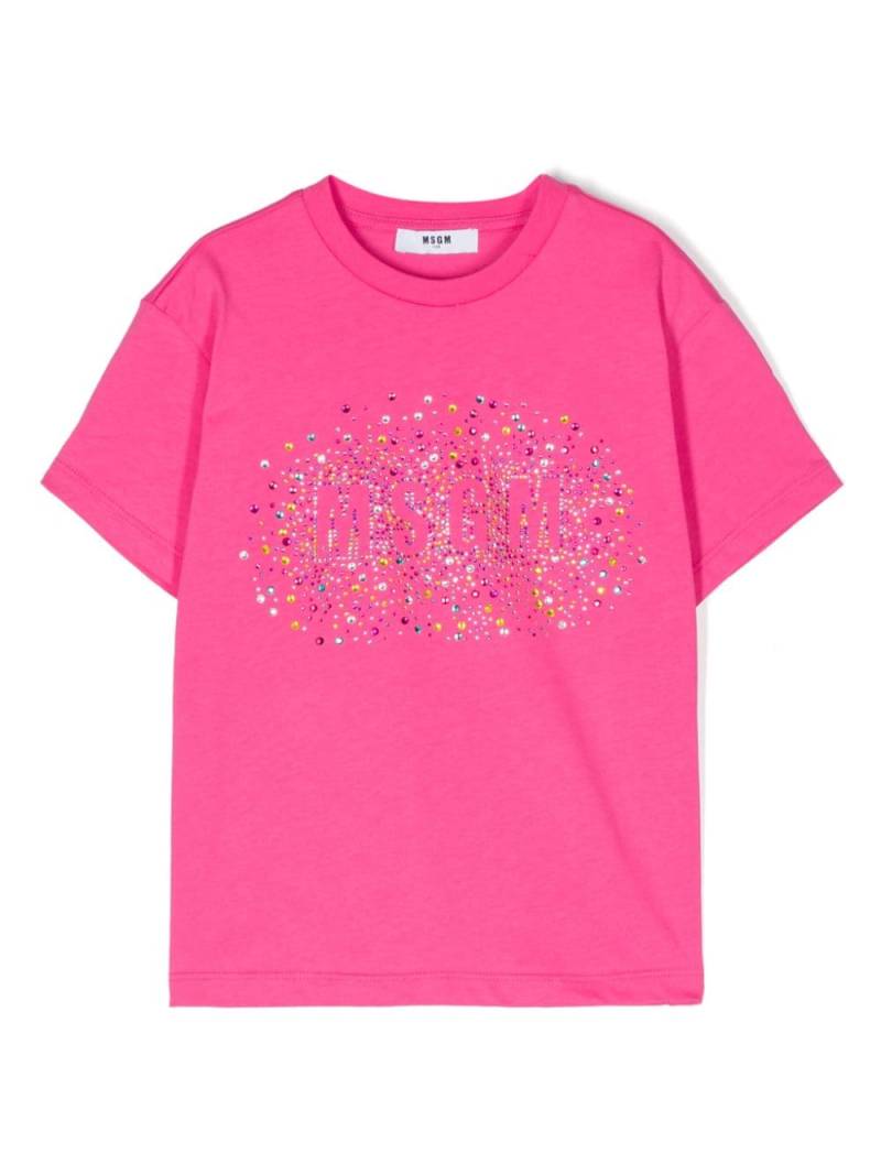 MSGM Kids logo rhinestone-embellished cotton T-shirt - Pink von MSGM Kids