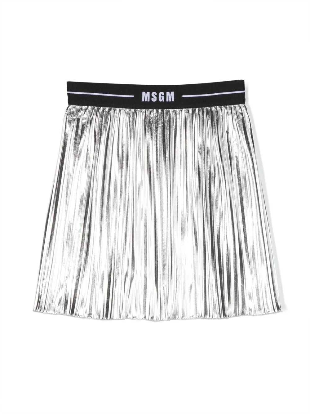 MSGM Kids logo-waistband metallic-finish pleated skirt - Silver von MSGM Kids