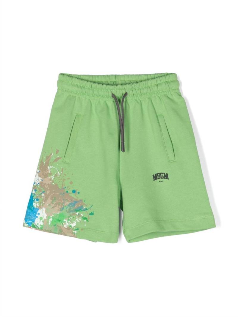 MSGM Kids paint splash-print cotton shorts - Green von MSGM Kids