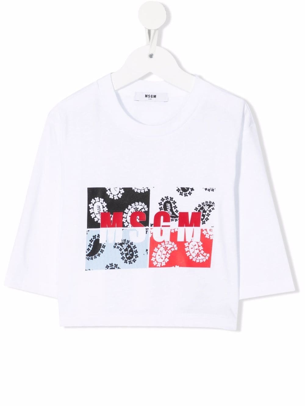 MSGM Kids patchwork logo-print 3/4-sleeve T-shirt - White von MSGM Kids