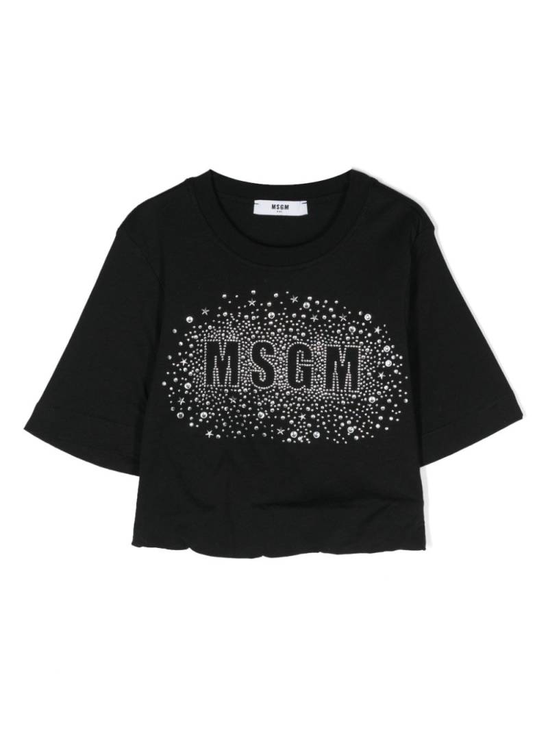 MSGM Kids rhinestone-logo T-shirt - Black von MSGM Kids