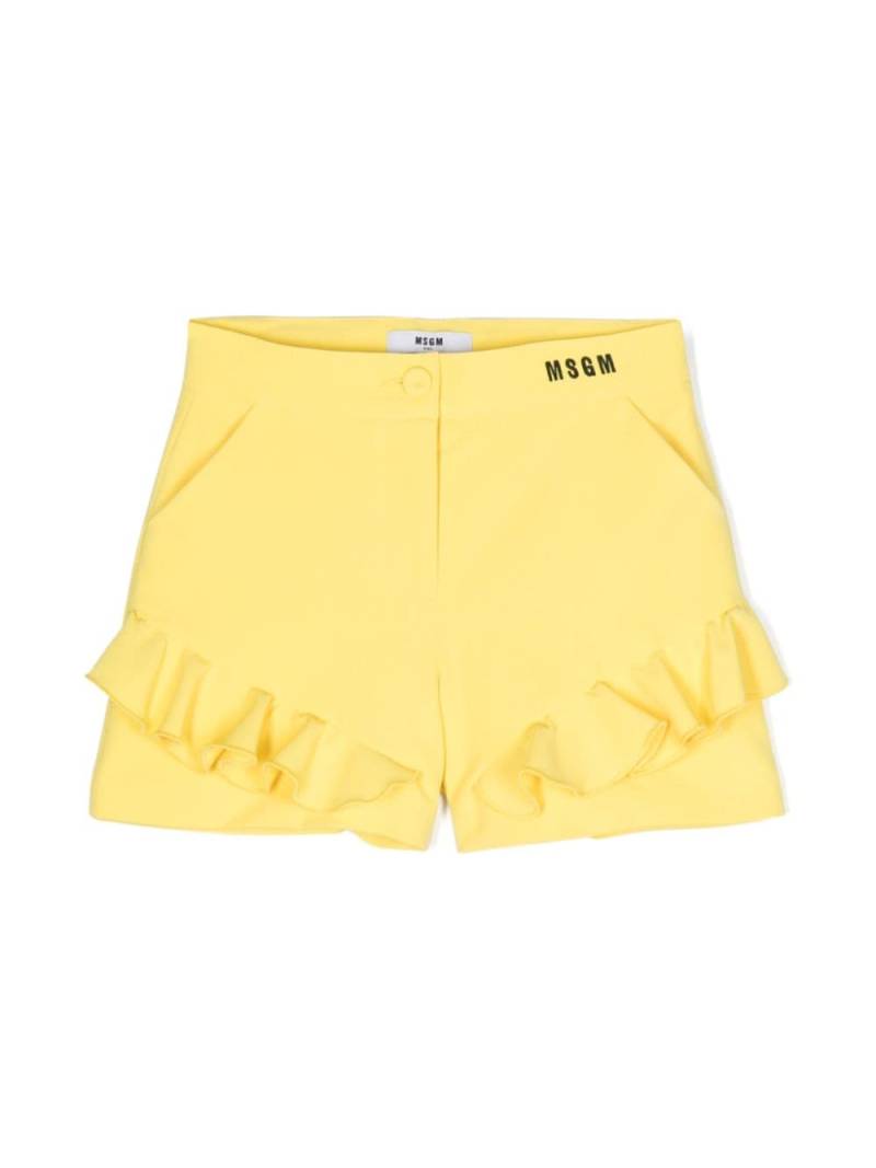 MSGM Kids ruffle-detail embroidered-logo shorts - Yellow von MSGM Kids