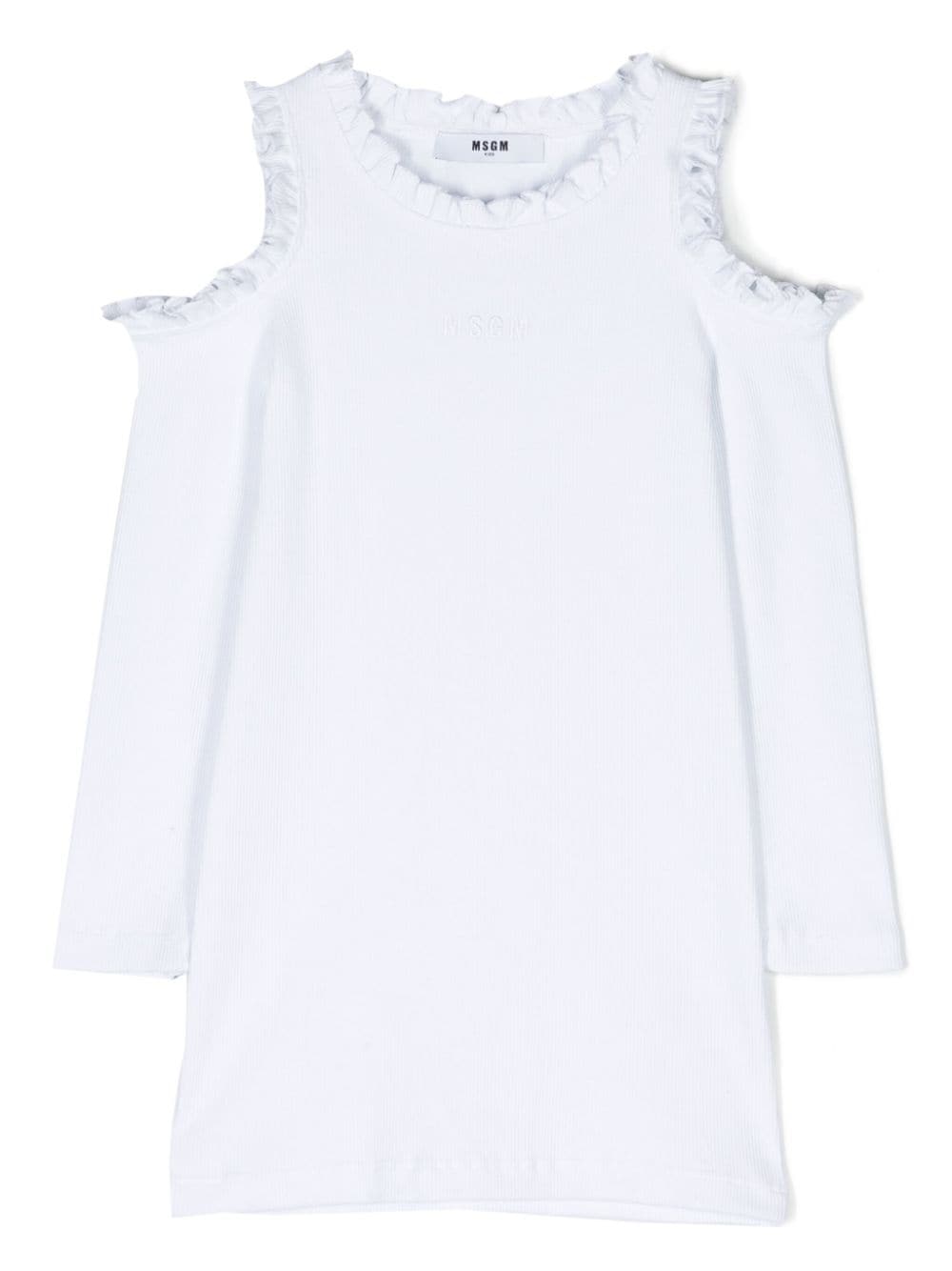 MSGM Kids ruffled-detailed cold-shoulder T-shirt - White von MSGM Kids