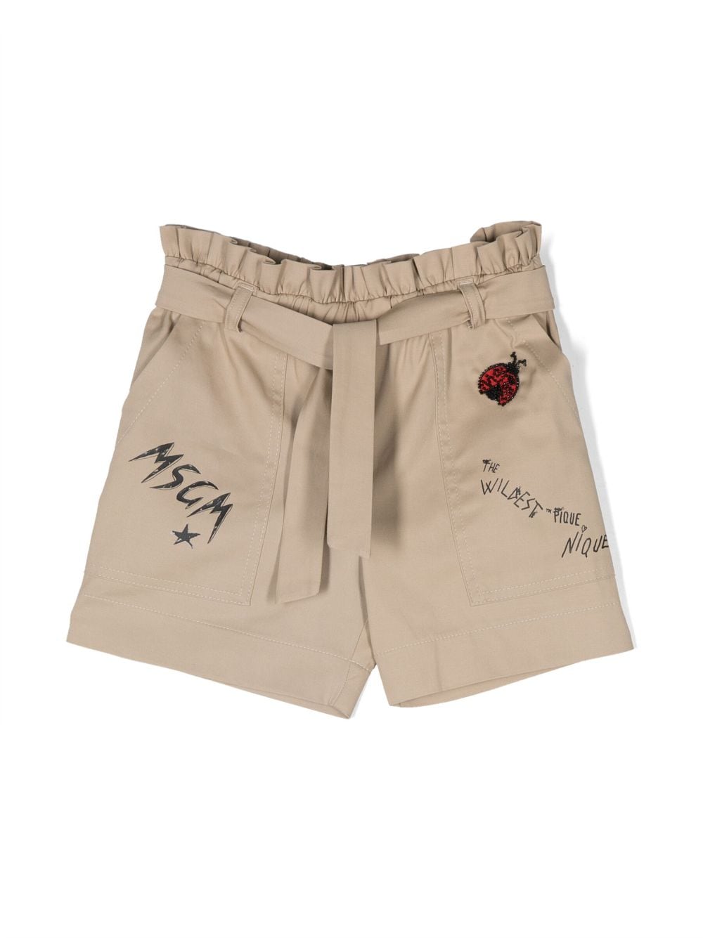 MSGM Kids sketch-print gathered belted shorts - Neutrals von MSGM Kids