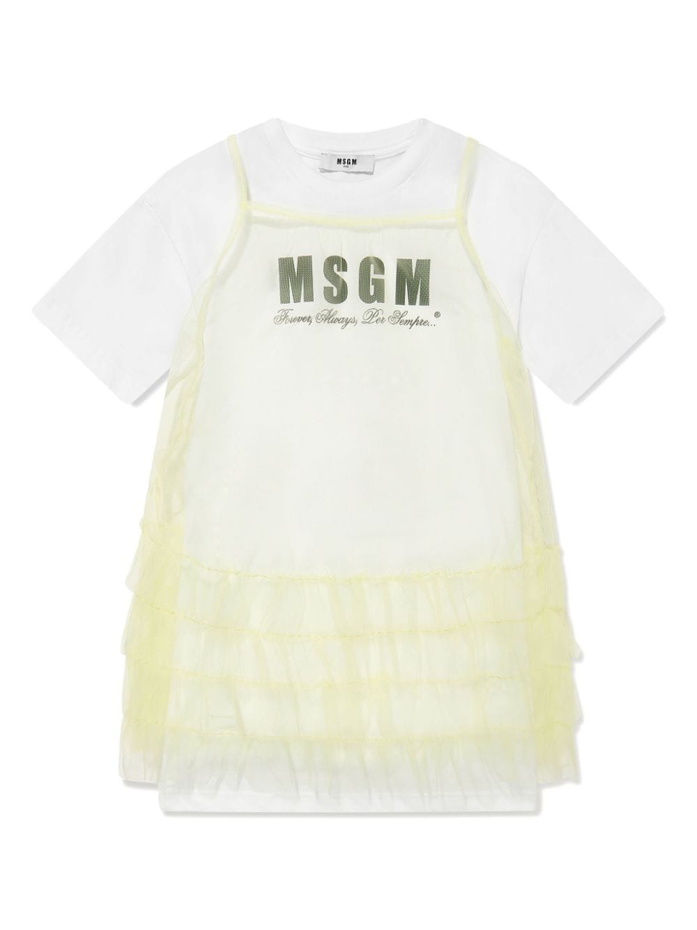 MSGM Kids tulle-overlay T-shirt dress - White von MSGM Kids