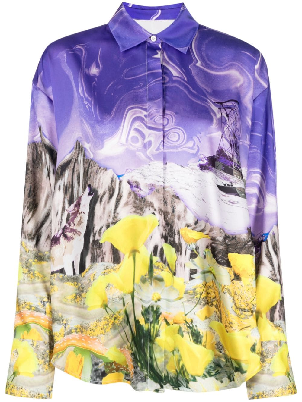 MSGM Magma-print satin-finish shirt - Purple von MSGM