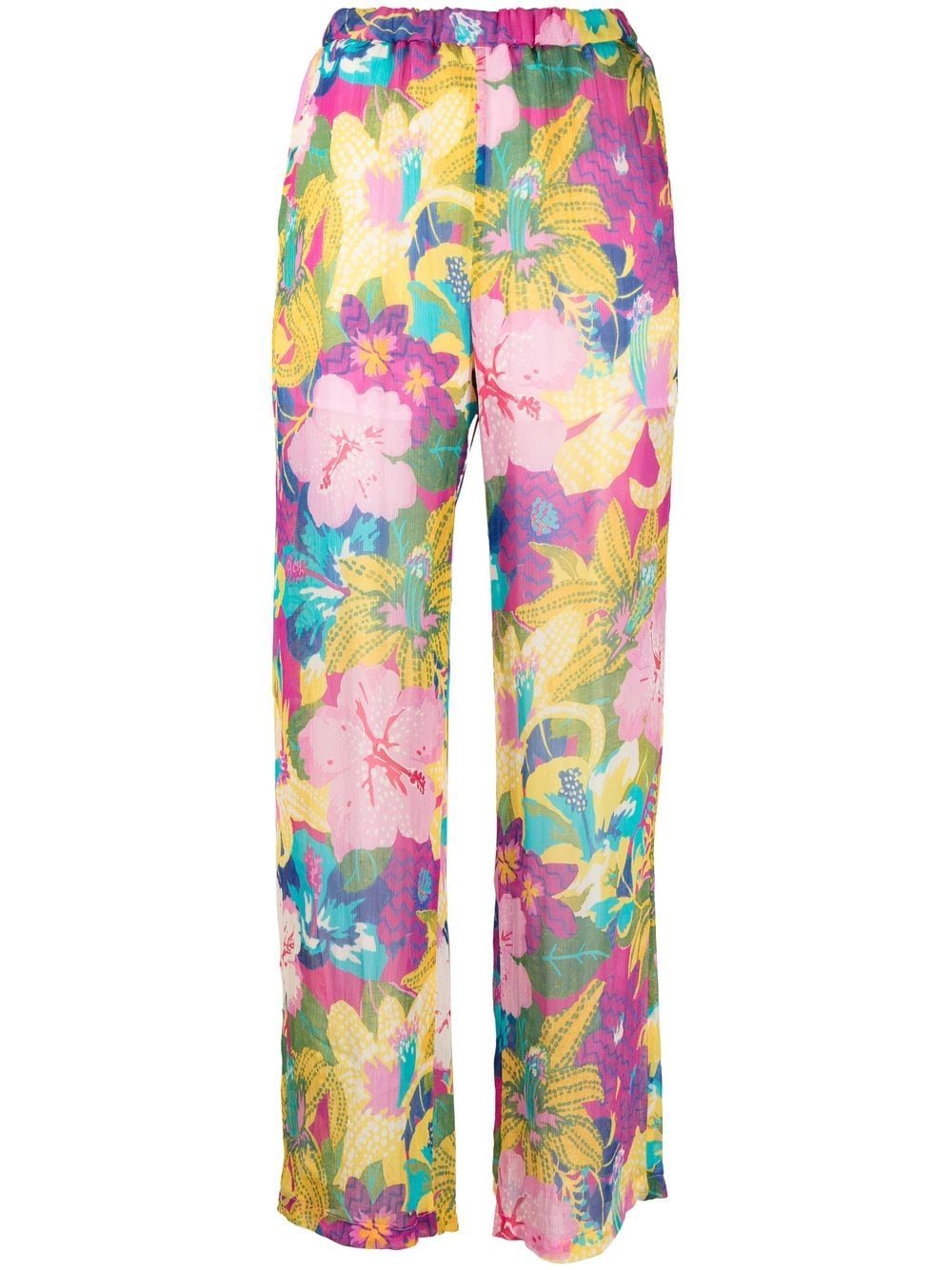 MSGM Tropical-print semi-sheer straight-leg trousers - Pink von MSGM