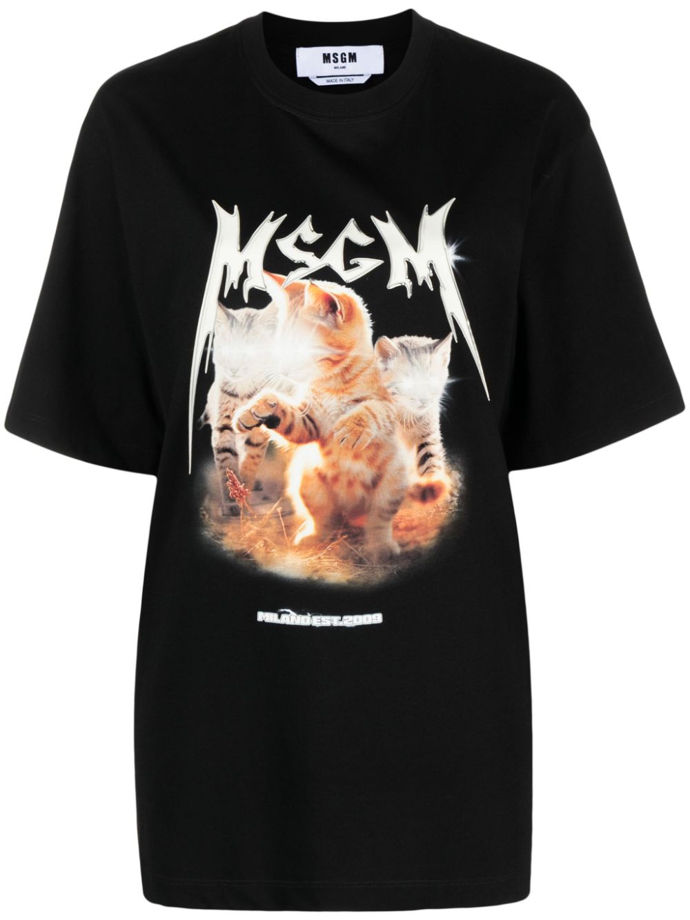 MSGM cats-print cotton T-shirt - Black von MSGM