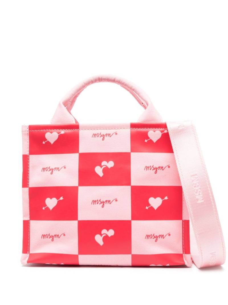 MSGM checked logo-print tote bag - Pink von MSGM