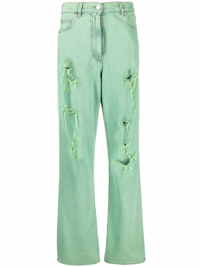 MSGM embroidered-logo distressed-effect jeans - Green von MSGM