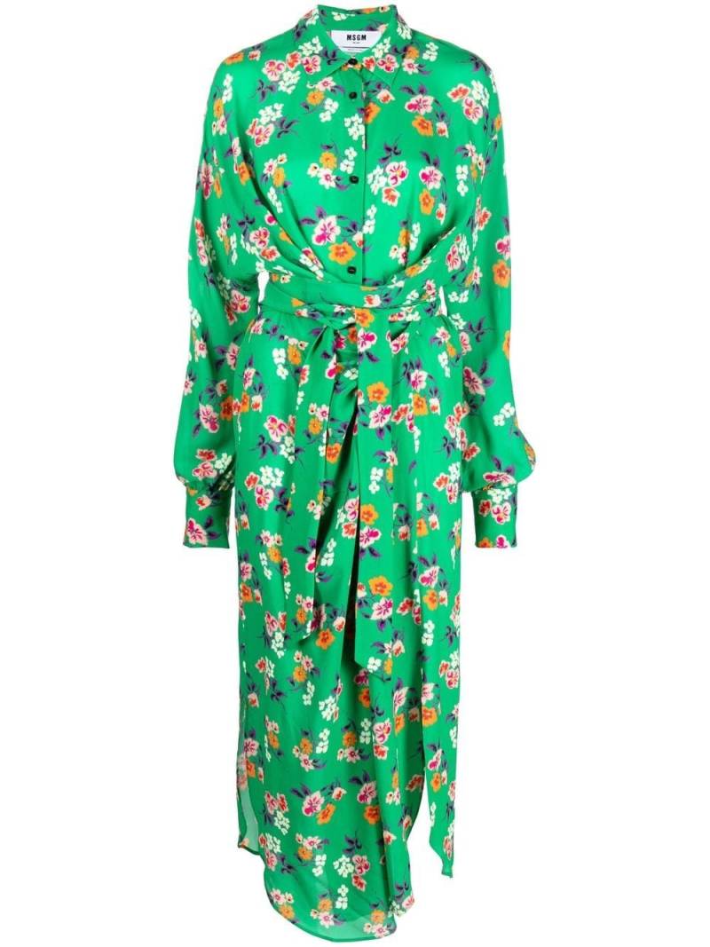 MSGM floral-print knotted shirt dress - Green von MSGM