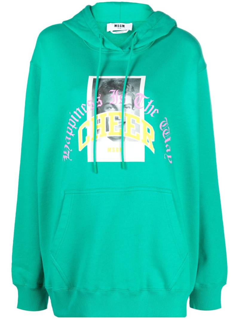 MSGM graphic-print jersey cotton hoodie - Green von MSGM