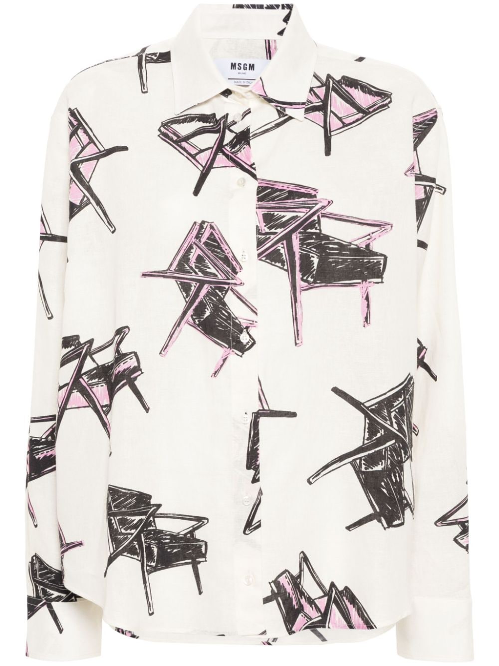 MSGM graphic-print long-sleeve shirt - Neutrals von MSGM