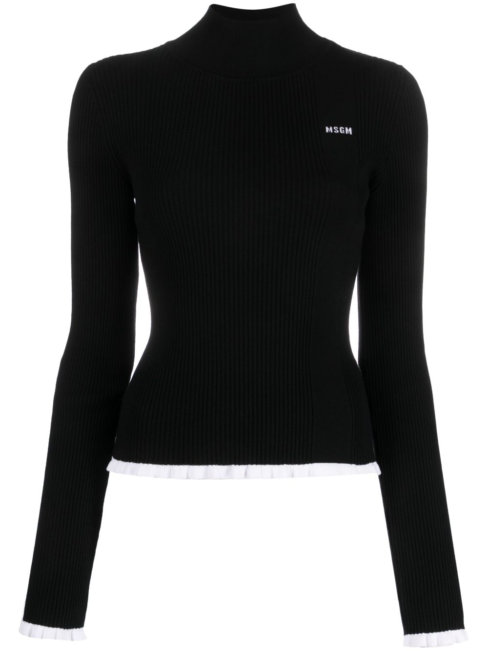 MSGM intarsia-knit logo ruffled-trim jumper - Black von MSGM