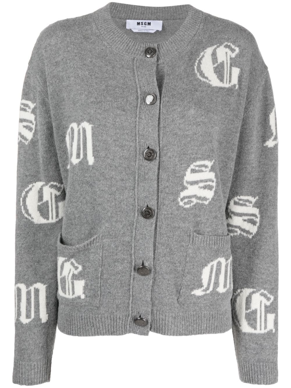 MSGM intarsia-knit logo wool-blend cardigan - Grey von MSGM