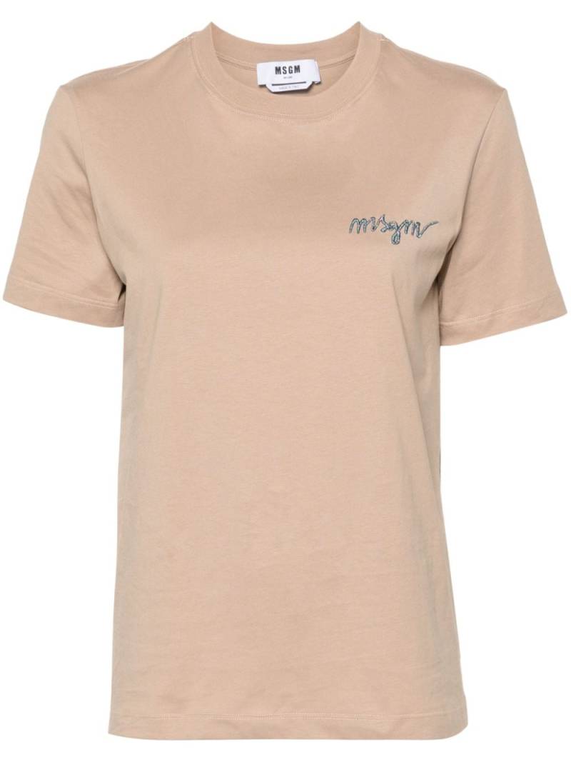 MSGM logo-embroidered cotton T-shirt - Neutrals von MSGM