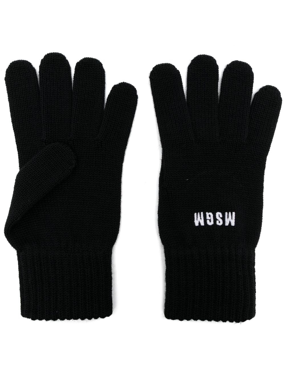 MSGM logo-embroidered knitted gloves - Black von MSGM