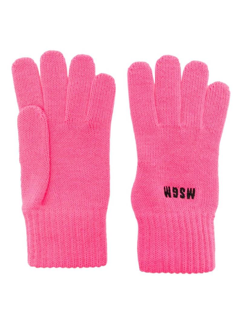 MSGM logo-embroidered knitted gloves - Pink von MSGM